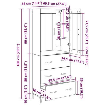 Highboard Artisan-Eiche 69,5 x 34 x 180 cm Holzwerkstoff