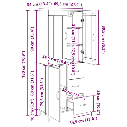 Highboard Artisan-Eiche 69,5 x 34 x 180 cm Holzwerkstoff