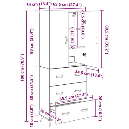 Highboard Artisan-Eiche 69,5 x 34 x 180 cm Holzwerkstoff