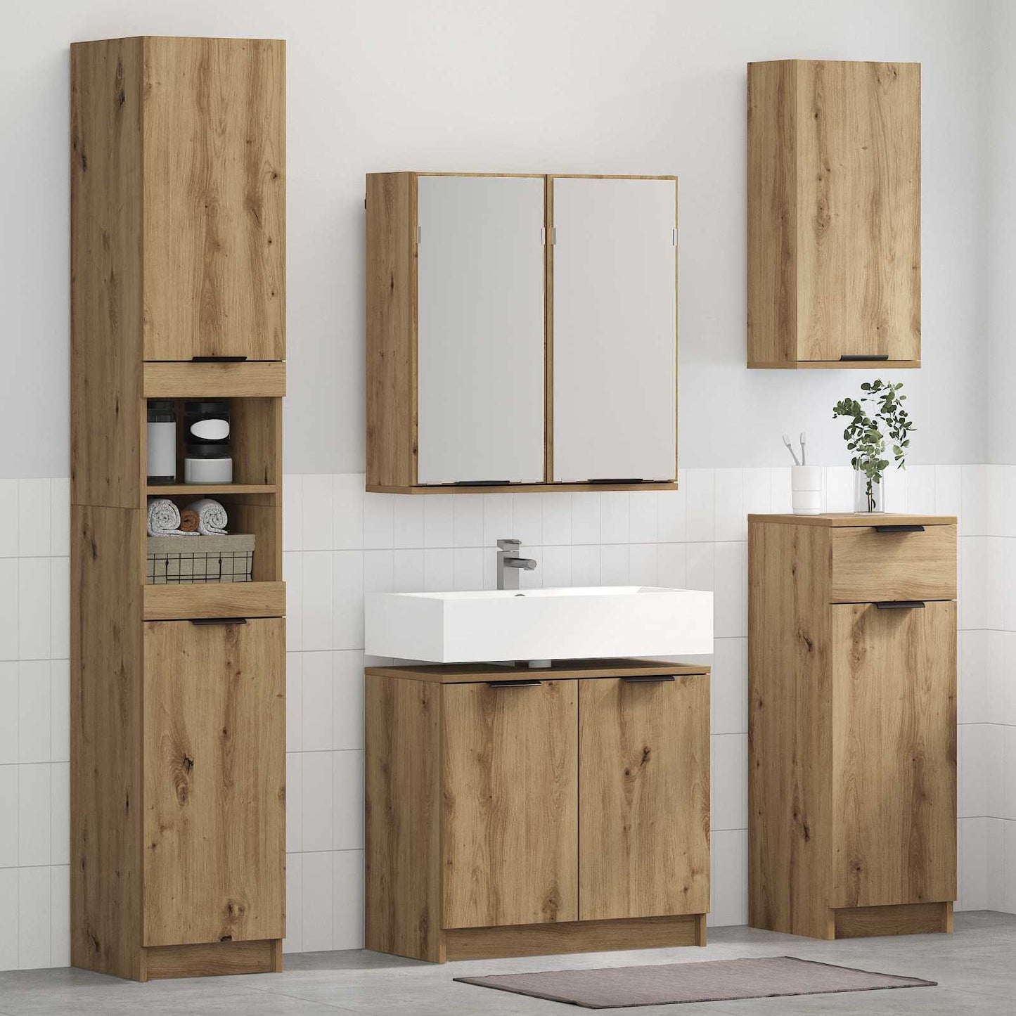 Badezimmermöbel-Set 4 Stk. Artisan-Eiche 64,5 x 33,5 x 59 cm
