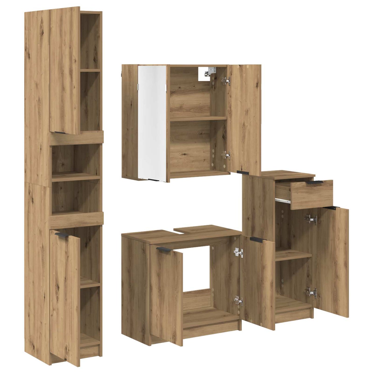 Badezimmermöbel-Set 4 Stk. Artisan-Eiche 64,5 x 33,5 x 59 cm