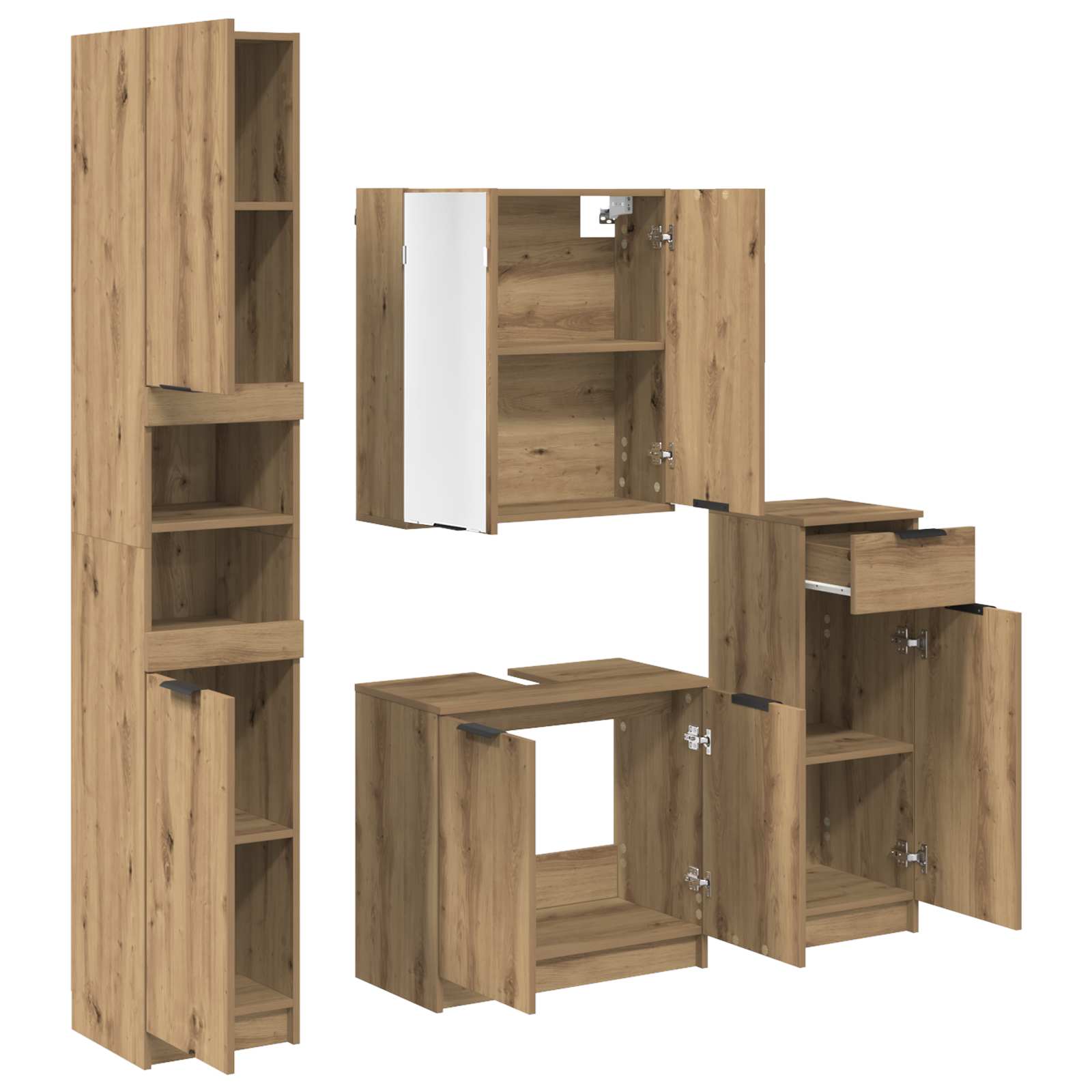 Badezimmermöbel-Set 4 Stk. Artisan-Eiche 64,5 x 33,5 x 59 cm