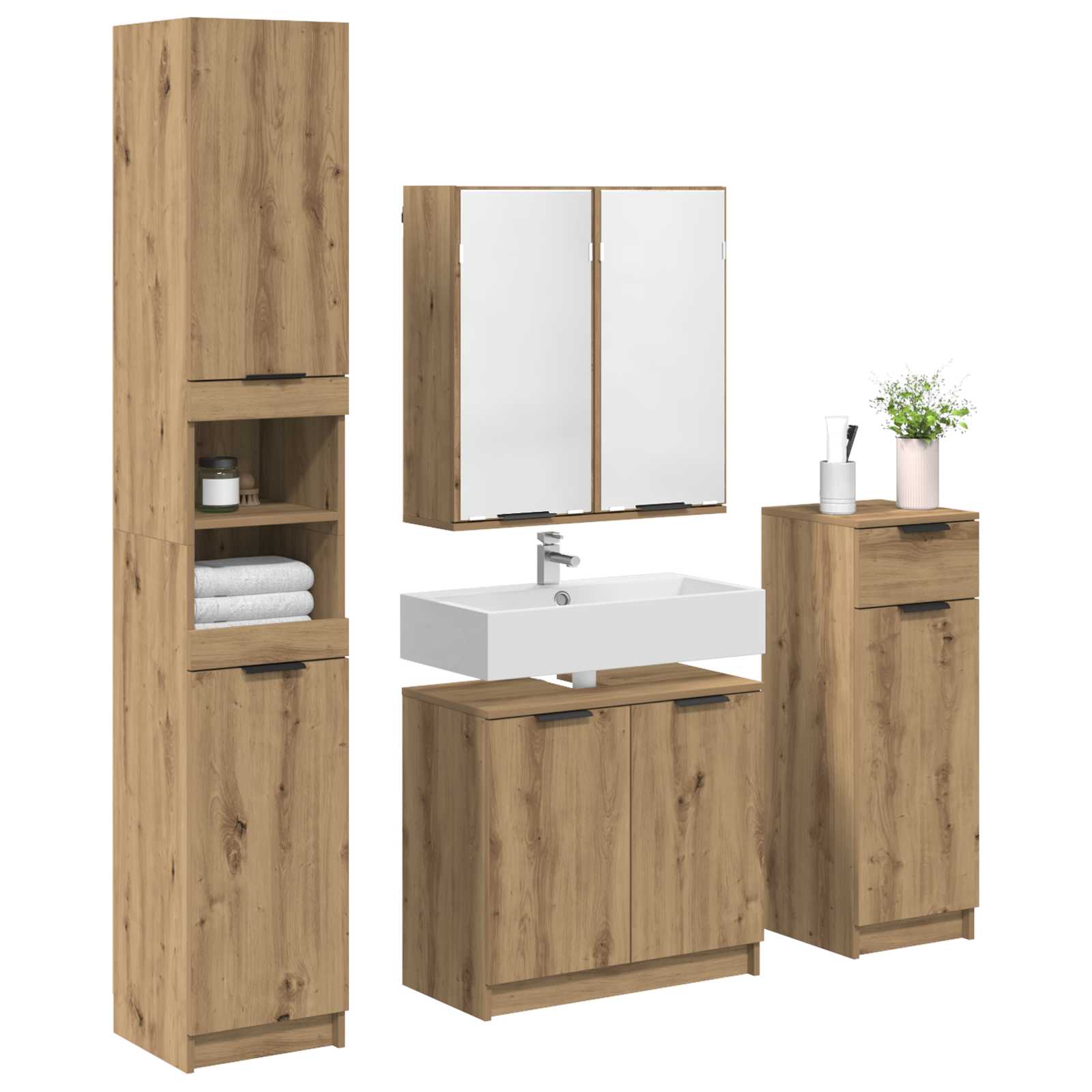 Badezimmermöbel-Set 4 Stk. Artisan-Eiche 64,5 x 33,5 x 59 cm