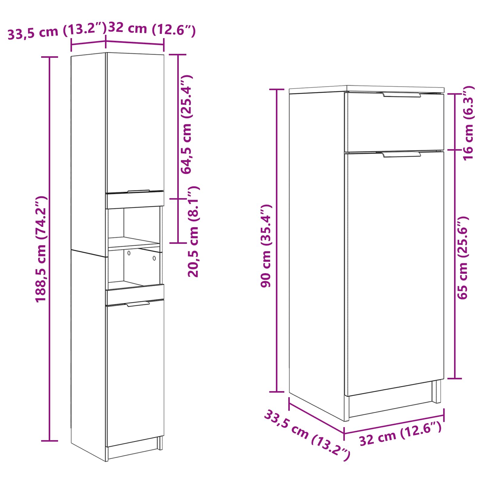 Badezimmermöbel-Set 4 Stk. Artisan-Eiche 64,5 x 33,5 x 59 cm
