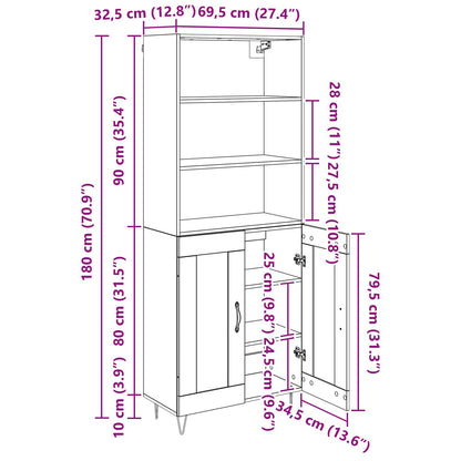 Highboard 2 stk. Artisan-Eiche 69,5 x 34 x 180 cm