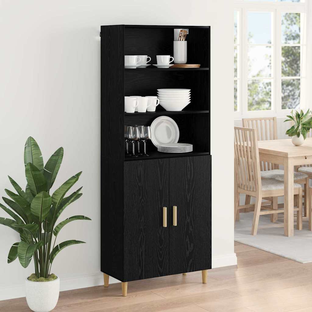 Highboard Schwarz Eichen-Optik 69,5 x 32,5 x 180 cm