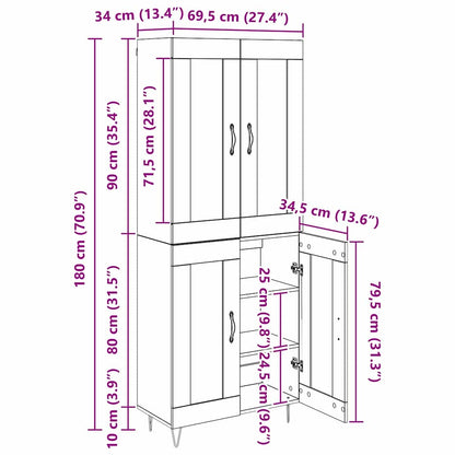Highboard Schwarz Eichen-Optik 69,5 x 34 x 180 cm Holzwerkstoff
