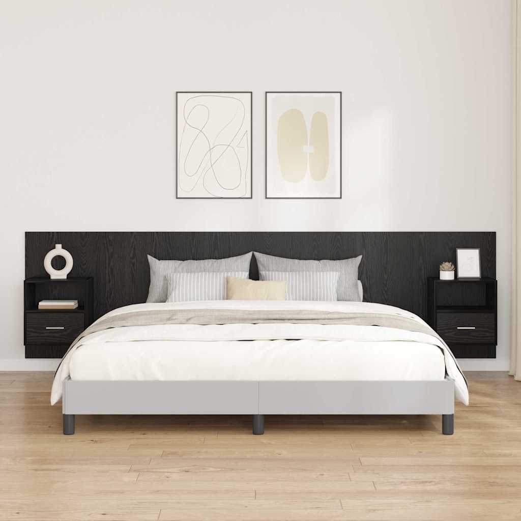 Kopfteil mit Schrank 3 stk. Schwarz Eichen-Optik Holzwerkstoff