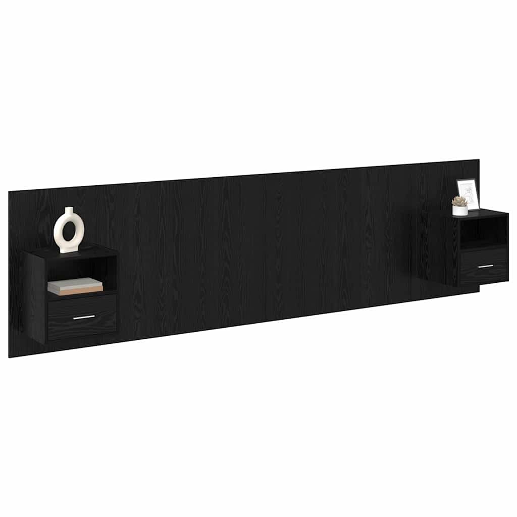 Kopfteil mit Schrank 3 stk. Schwarz Eichen-Optik Holzwerkstoff