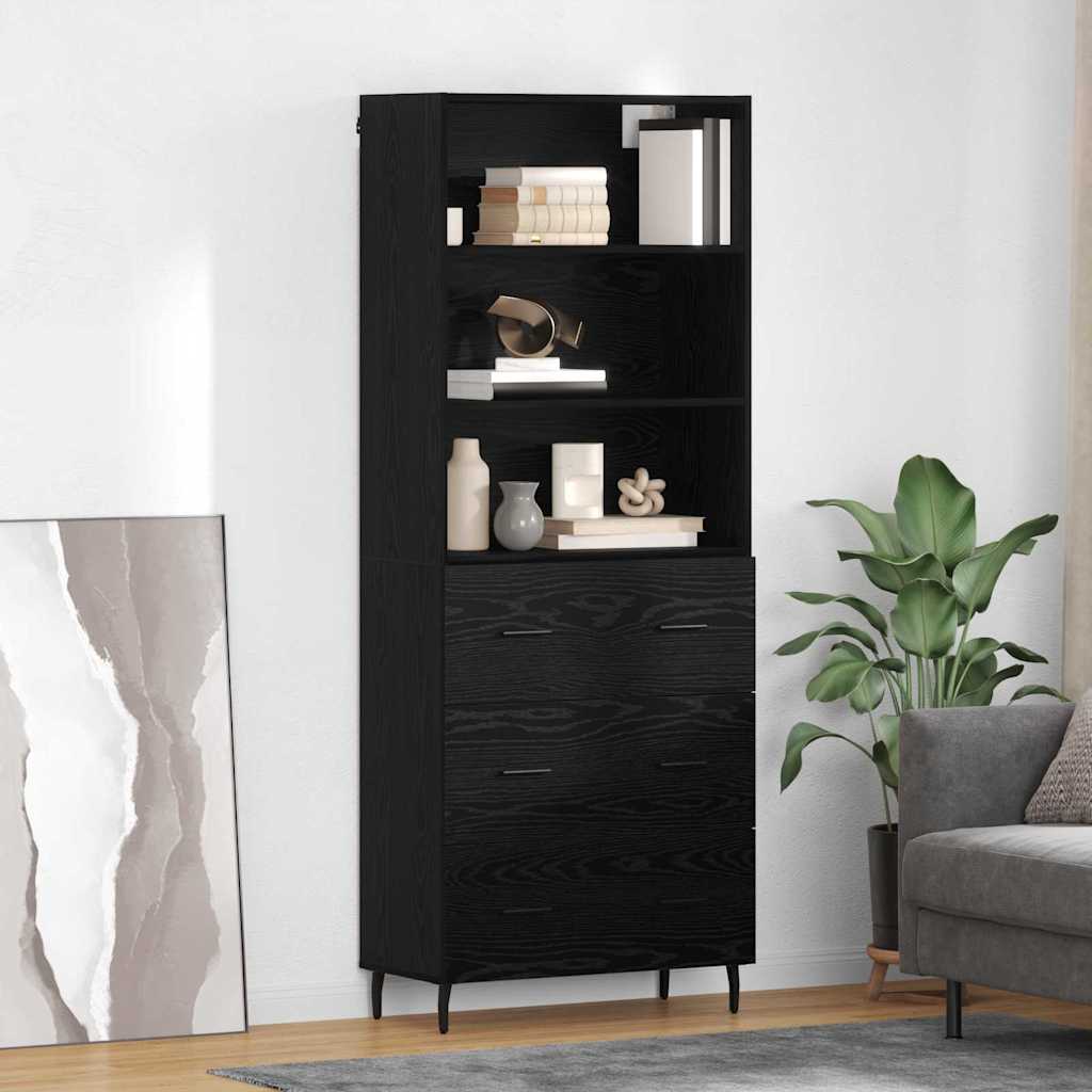Highboard Schwarz Eichen-Optik 69,5 x 34 x 180 cm