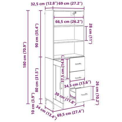 Highboard Schwarz Eichen-Optik 69,5 x 34 x 180 cm Holzwerkstoff