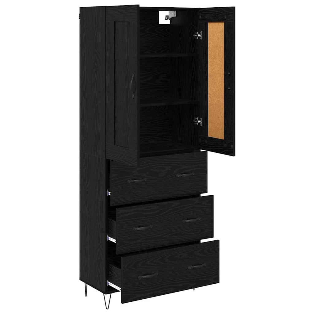 Highboard Schwarz Eichen-Optik 69,5 x 34 x 180 cm Holzwerkstoff