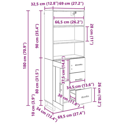 Highboard 2 stk. Schwarz Eichen-Optik 69,5 x 34 x 180 cm