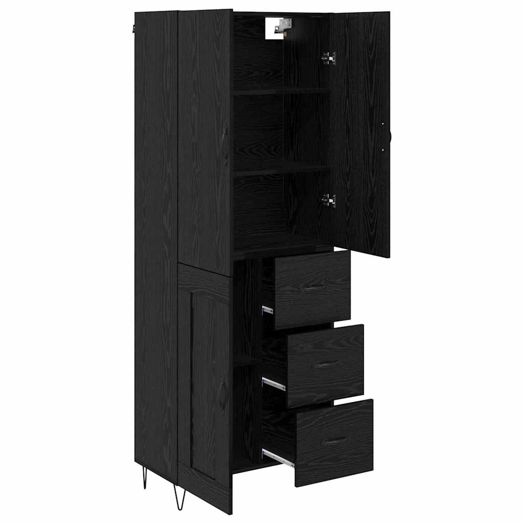 Highboard 2 pcs Schwarz Eichen-Optik Ingenieurholz und Glas