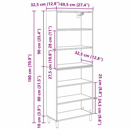 Highboard Schwarz Eichen-Optik 69,5 x 32,5 x 180 cm