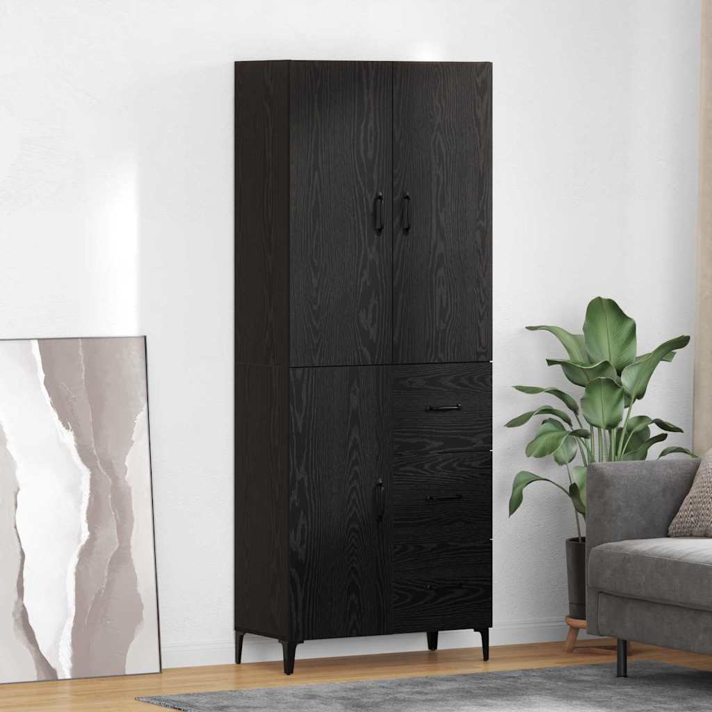 Highboard Schwarz Eichen-Optik 69,5 x 34 x 180 cm Holzwerkstoff