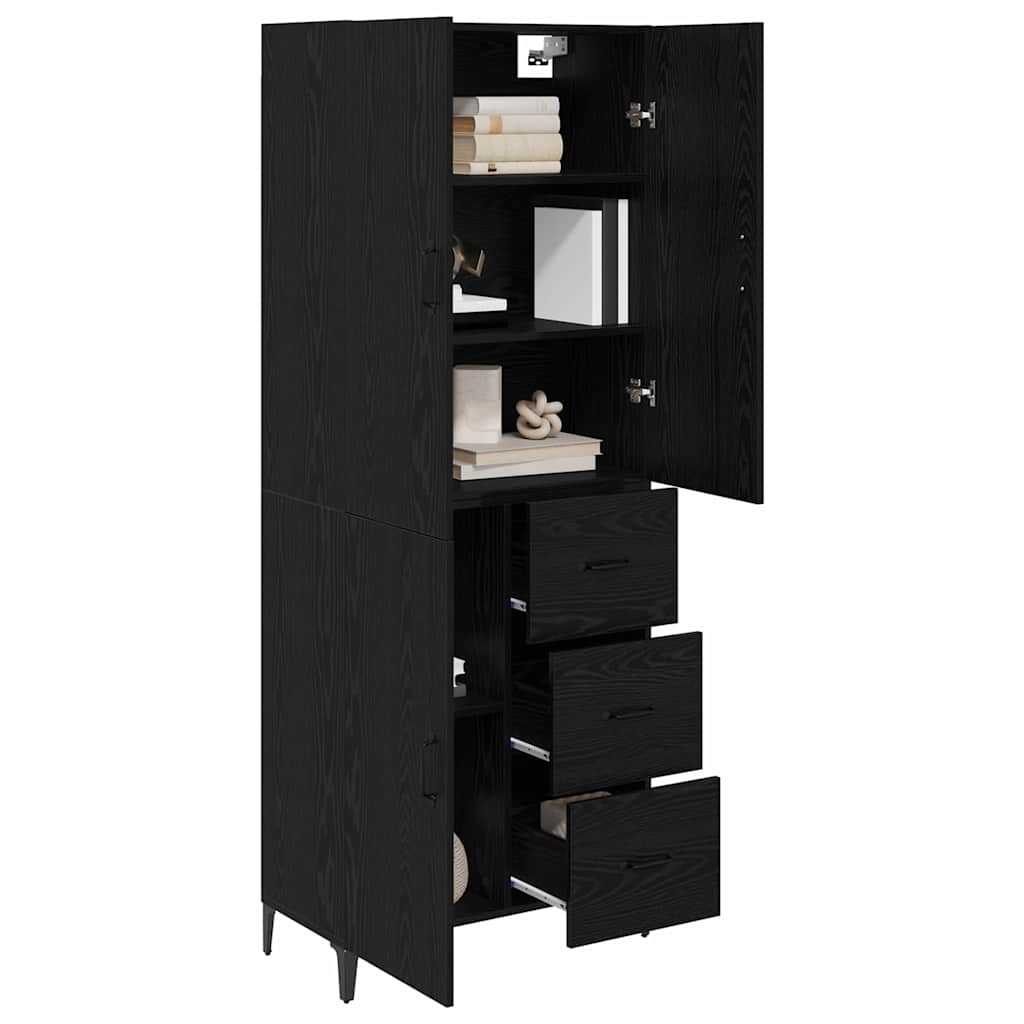Highboard Schwarz Eichen-Optik 69,5 x 34 x 180 cm Holzwerkstoff
