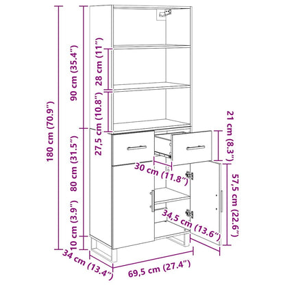 Highboard 2 stk. Schwarz Eichen-Optik 69,5 x 34 x 180 cm