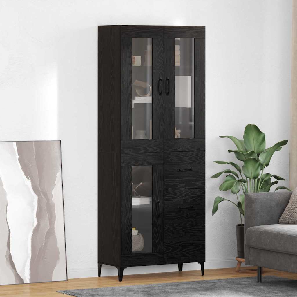 Highboard Schwarz Eichen-Optik 69,5 x 34 x 180 cm Holzwerkstoff