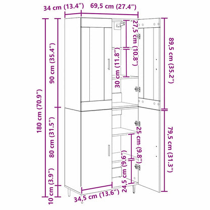 Highboard 2 stk. Schwarz Eichen-Optik 69,5 x 34 x 180 cm