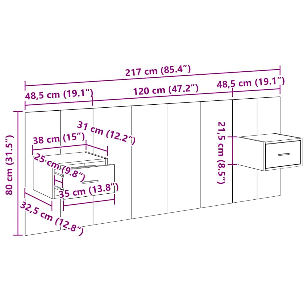 Kopfteil mit Schrank 3 stk. Schwarz Eichen-Optik Holzwerkstoff