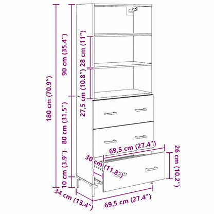 Highboard Schwarz Eichen-Optik 69,5 x 34 x 180 cm Holzwerkstoff