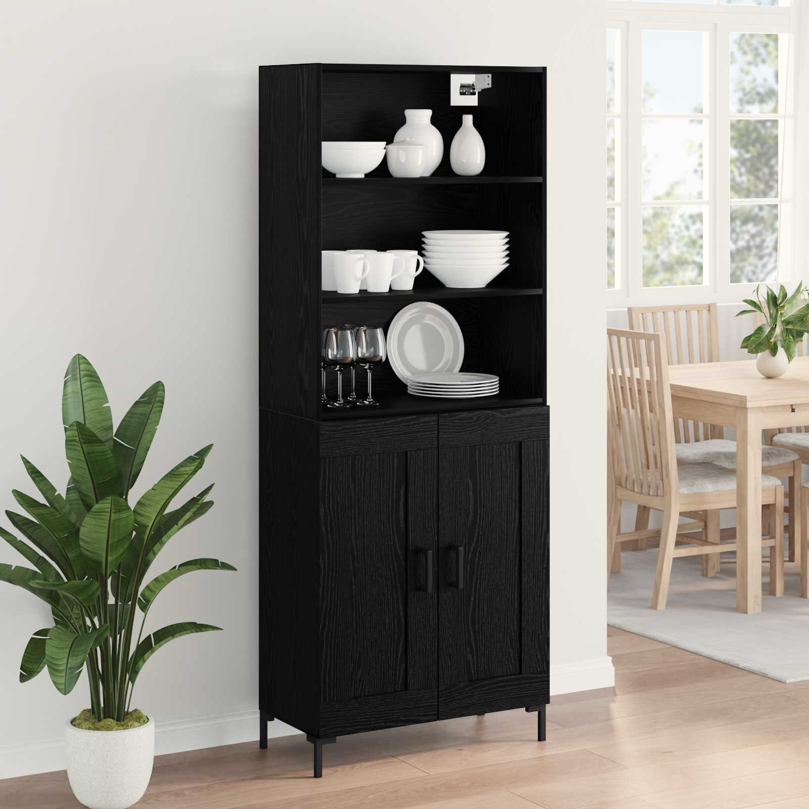 Highboard Schwarz Eichen-Optik 69,5 x 34 x 180 cm Holzwerkstoff