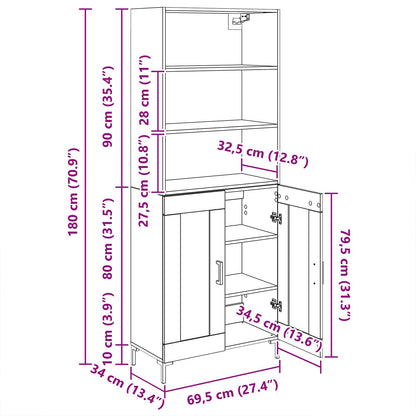 Highboard Schwarz Eichen-Optik 69,5 x 34 x 180 cm Holzwerkstoff