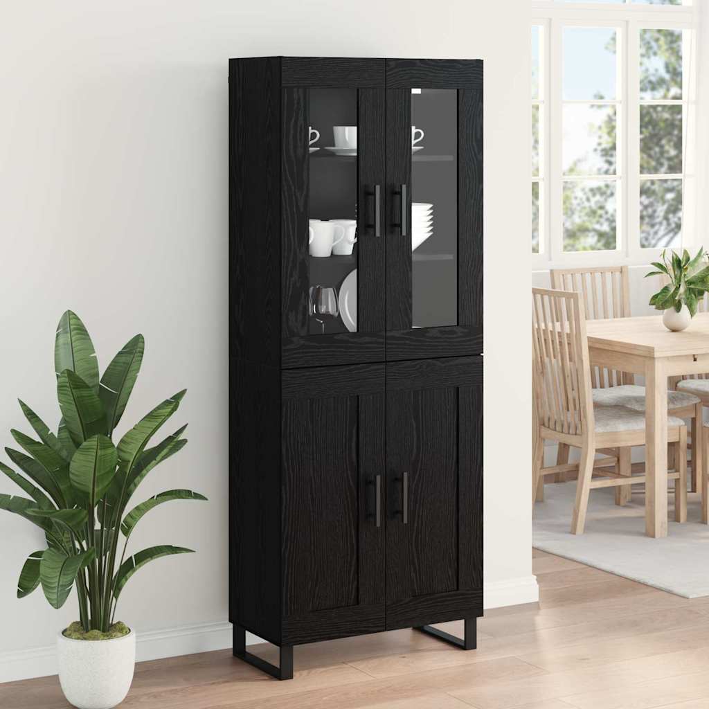 Highboard 2 pcs Schwarz Eichen-Optik Engineered Wood und Glas
