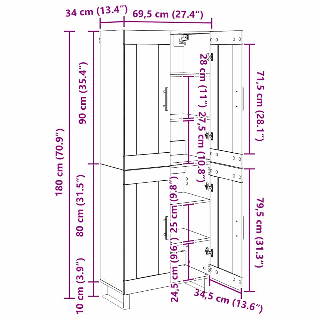 Highboard 2 pcs Schwarz Eichen-Optik Engineered Wood und Glas