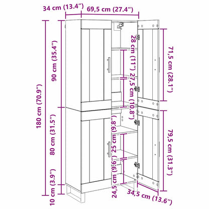 Highboard 2 stk. Schwarz Eichen-Optik 69,5 x 34 x 180 cm
