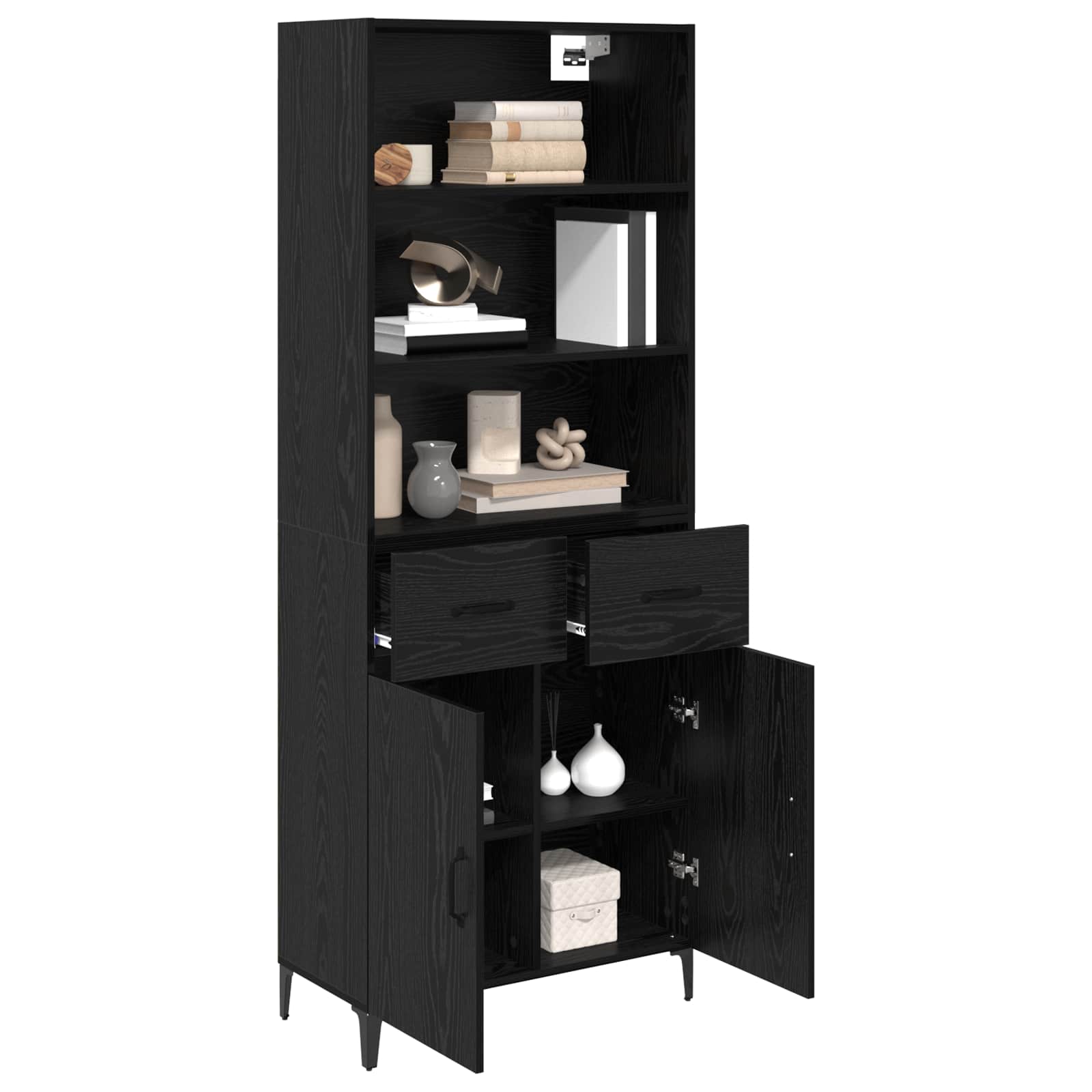 Highboard Schwarz Eichen-Optik 69,5 x 34 x 180 cm Holzwerkstoff