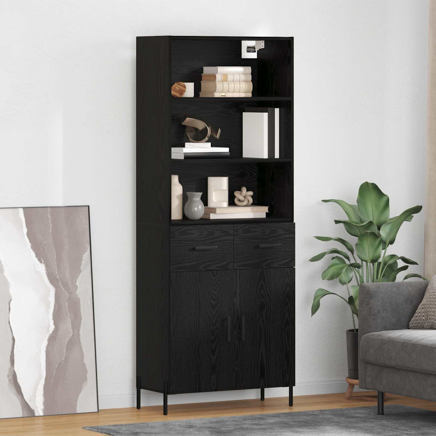 Highboard Schwarz Eichen-Optik 69,5 x 34 x 180 cm Holzwerkstoff