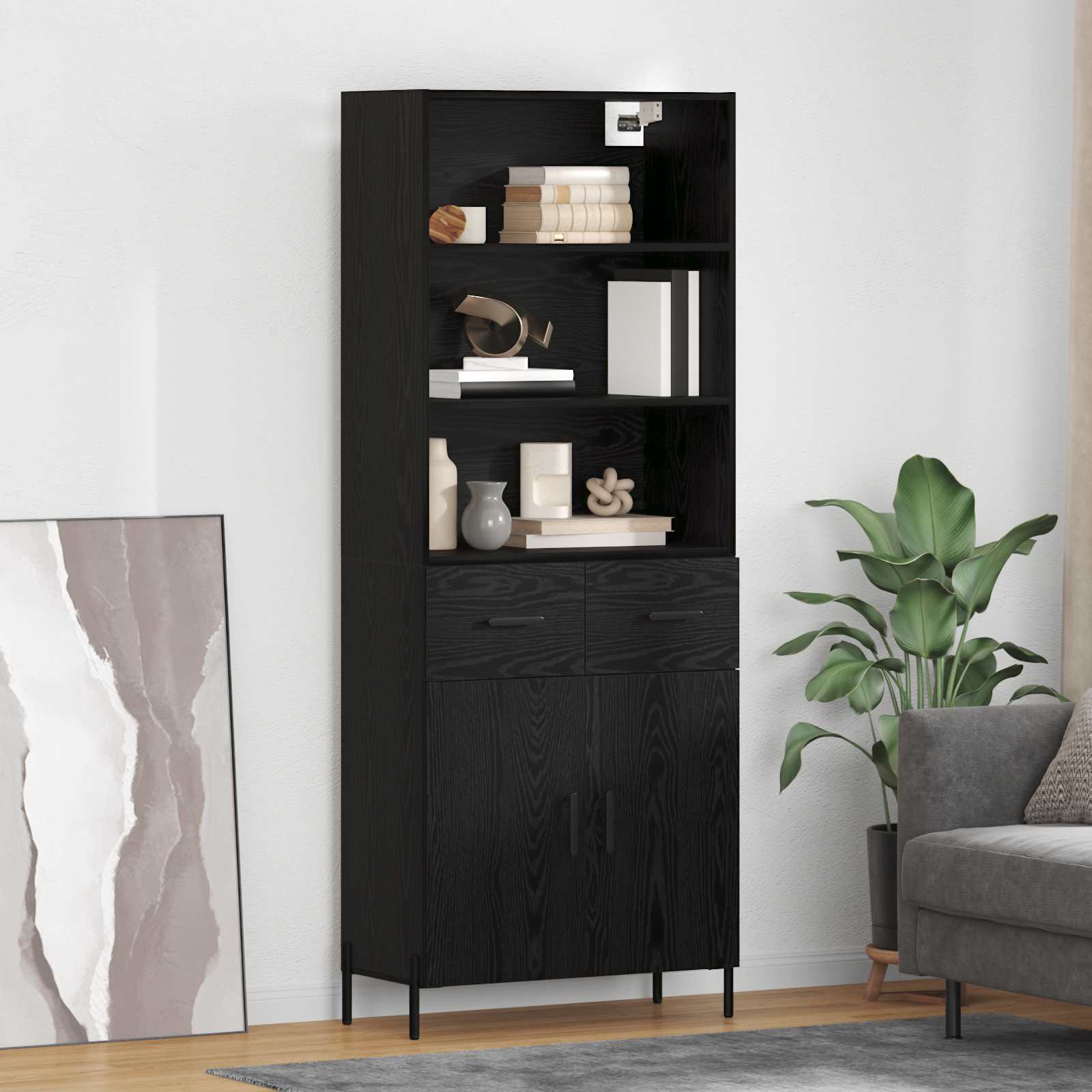 Highboard Schwarz Eichen-Optik 69,5 x 34 x 180 cm Holzwerkstoff