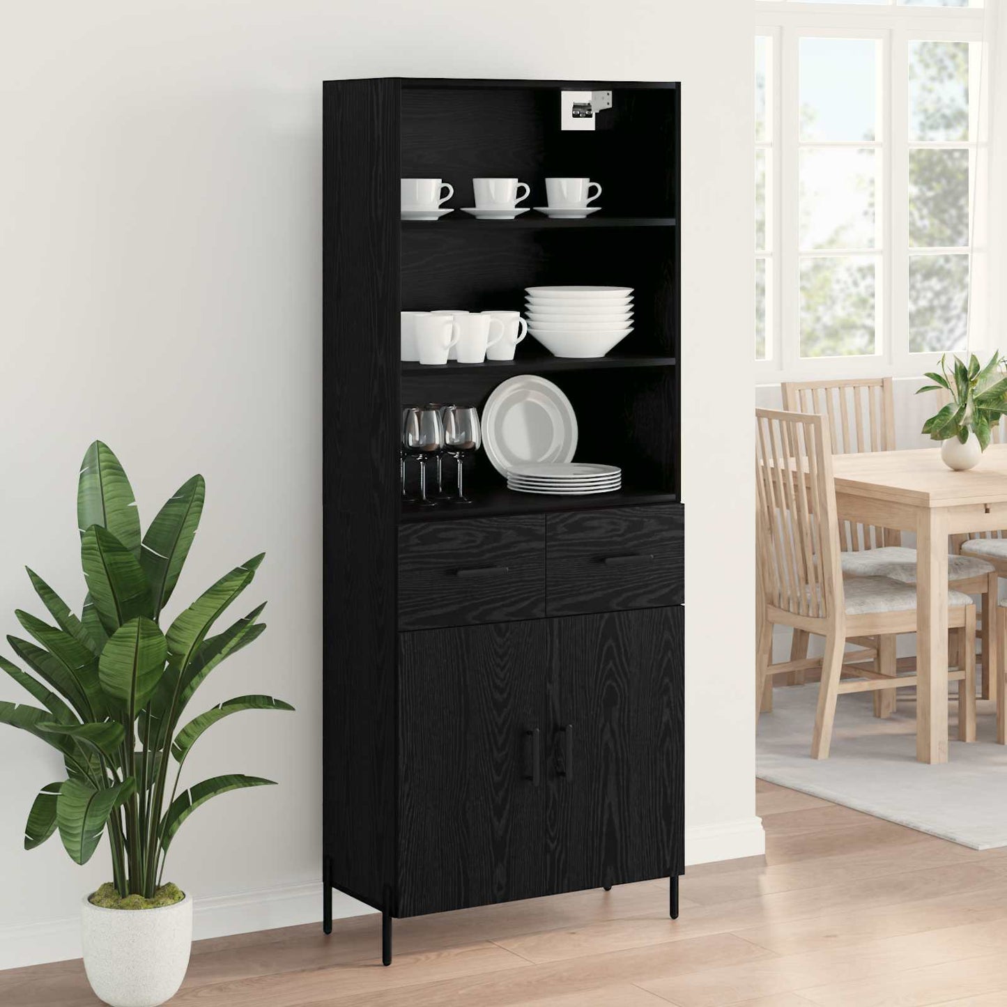 Highboard Schwarz Eichen-Optik 69,5 x 34 x 180 cm Holzwerkstoff