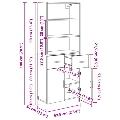 Highboard Schwarz Eichen-Optik 69,5 x 34 x 180 cm Holzwerkstoff