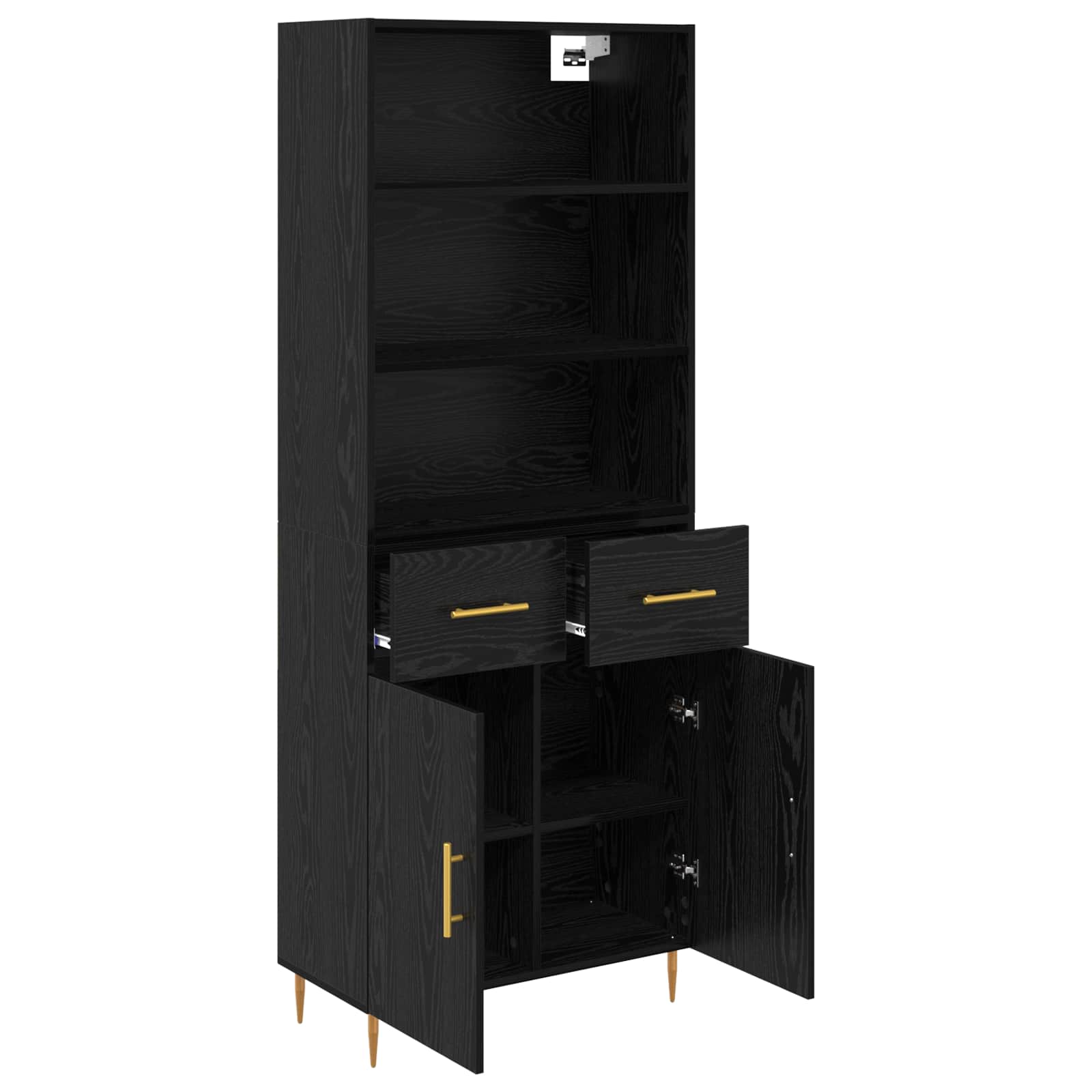 Highboard Schwarz Eichen-Optik 69,5 x 34 x 180 cm Holzwerkstoff