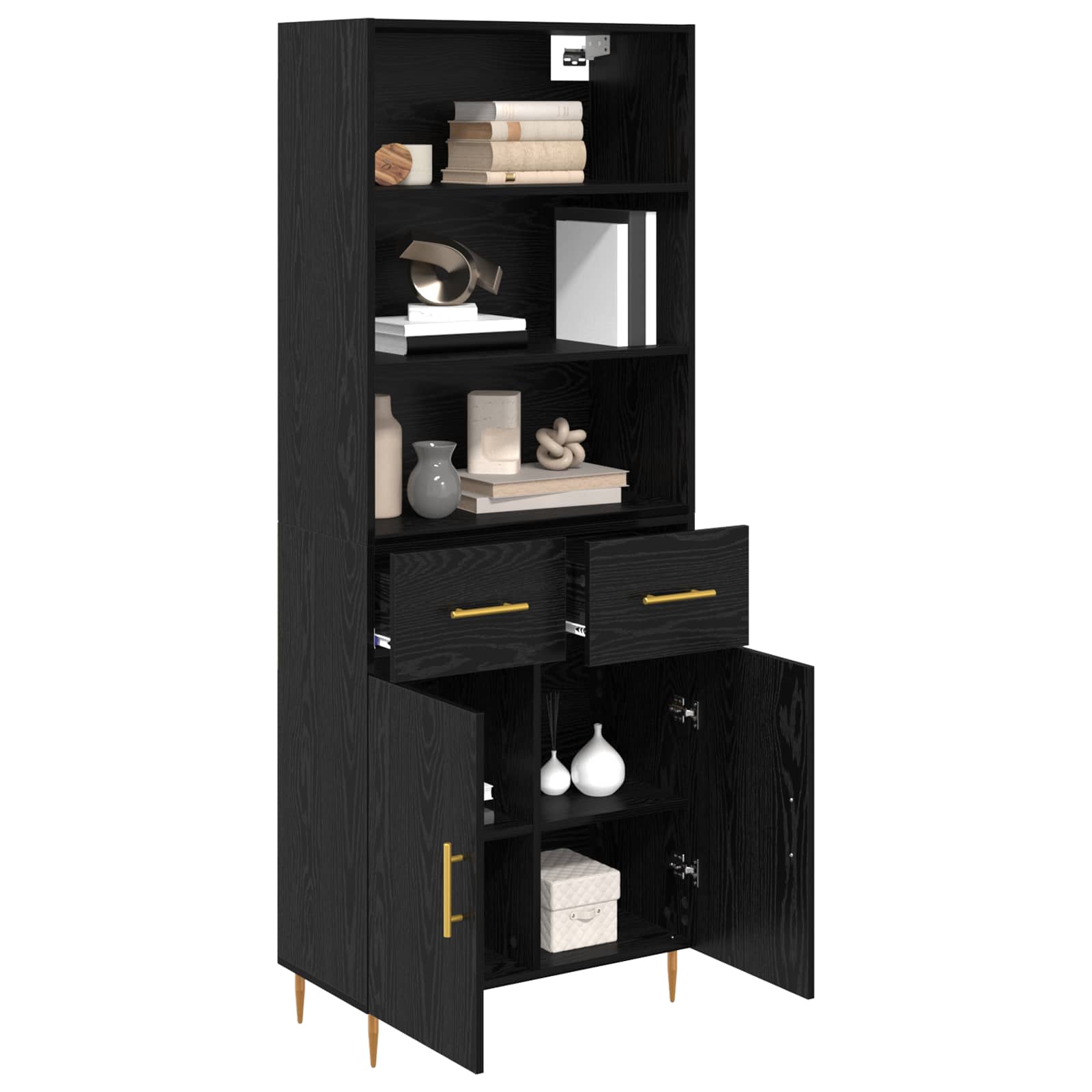 Highboard Schwarz Eichen-Optik 69,5 x 34 x 180 cm Holzwerkstoff