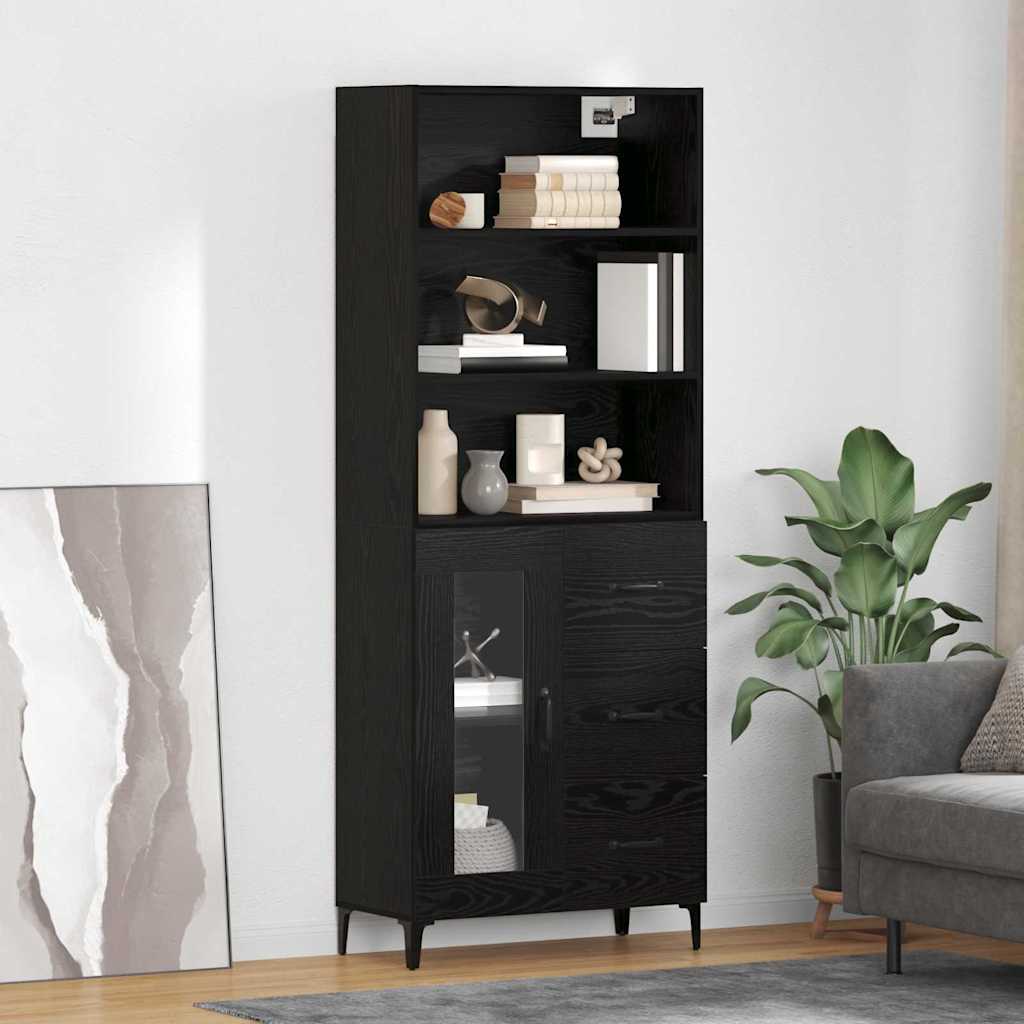 Highboard Schwarz Eichen-Optik 69,5 x 34 x 180 cm Holzwerkstoff