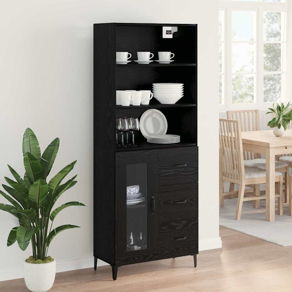 Highboard Schwarz Eichen-Optik 69,5 x 34 x 180 cm Holzwerkstoff