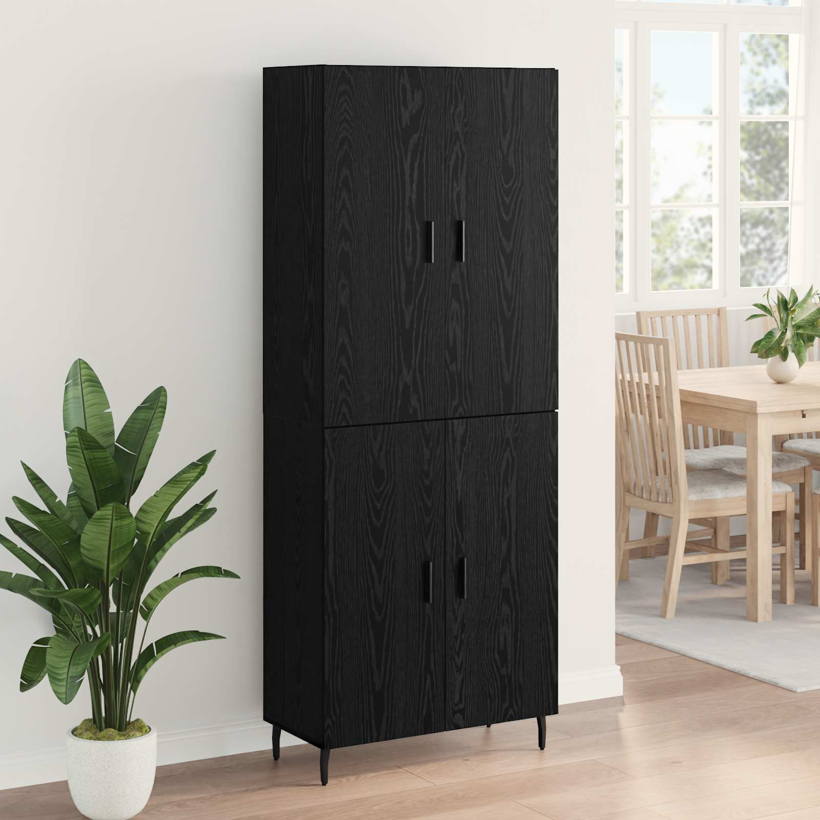 Highboard 2 pcs Schwarz Eichen-Optik Engineered Wood und Glas