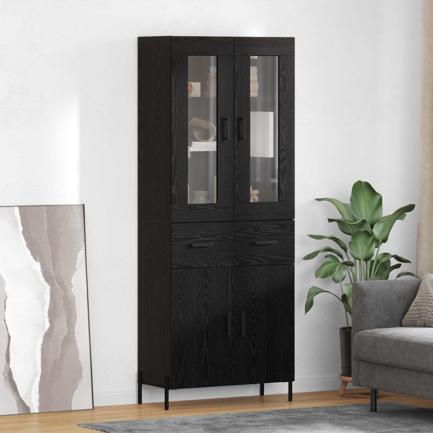 Highboard Schwarz Eichen-Optik 69,5 x 34 x 180 cm Holzwerkstoff
