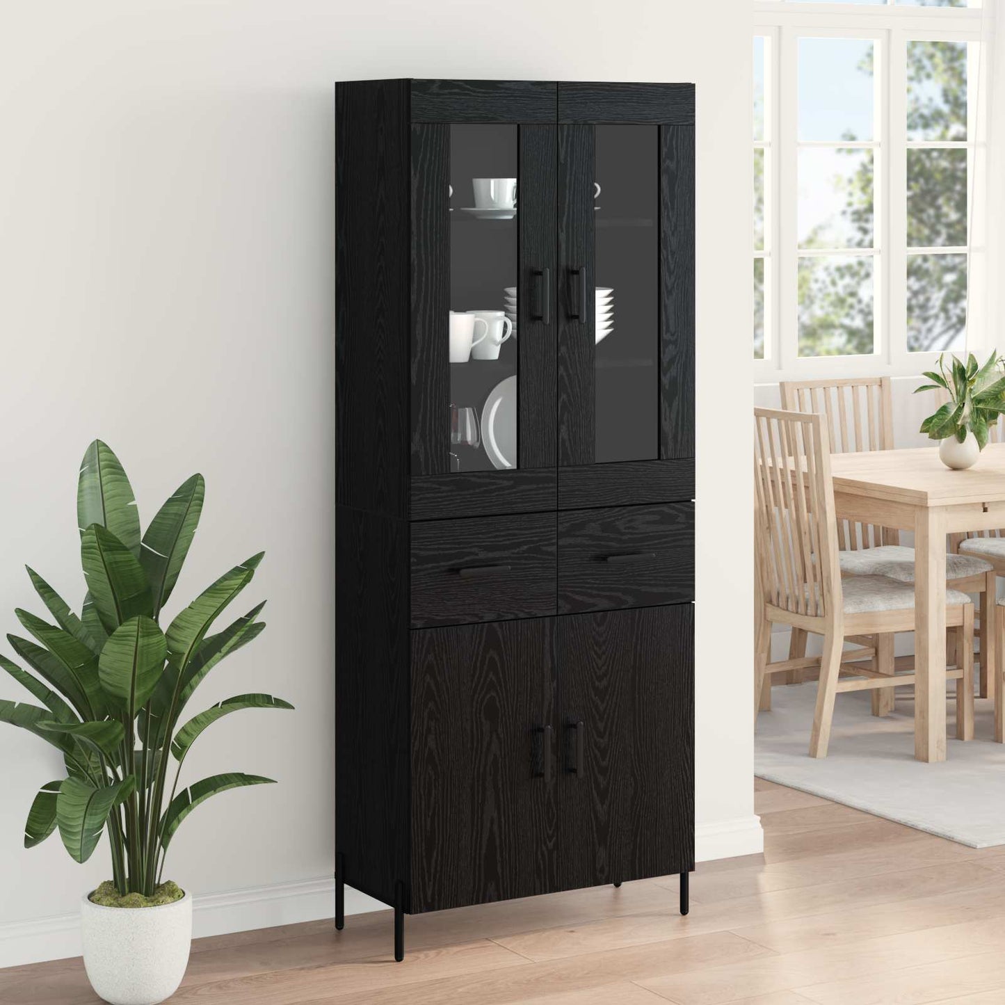 Highboard Schwarz Eichen-Optik 69,5 x 34 x 180 cm Holzwerkstoff