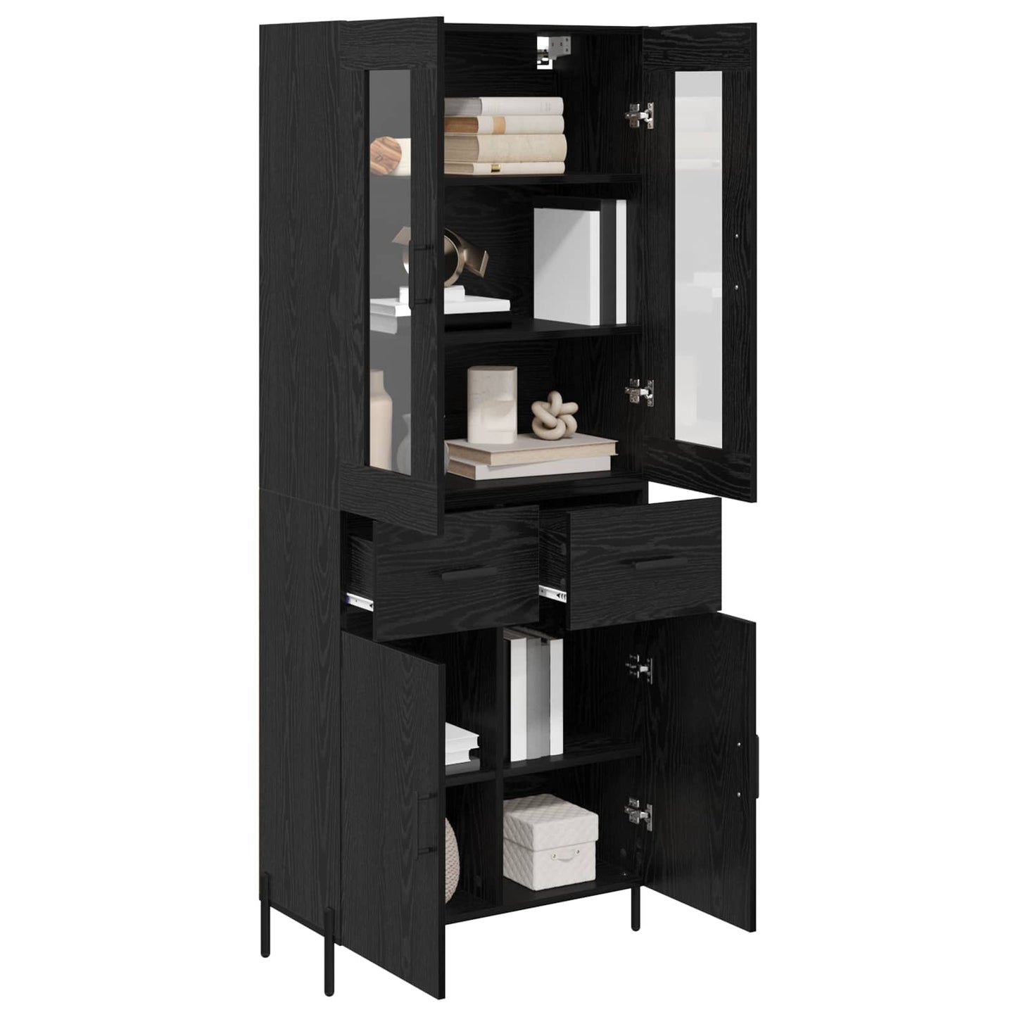 Highboard Schwarz Eichen-Optik 69,5 x 34 x 180 cm Holzwerkstoff