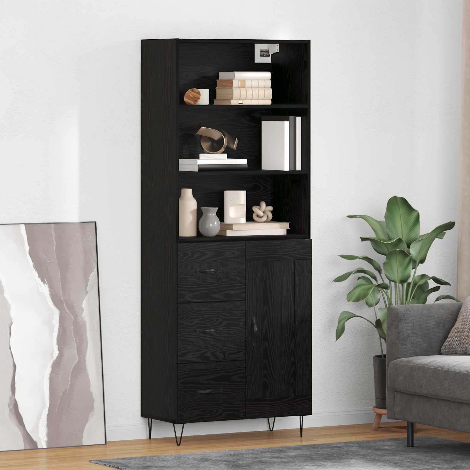 Highboard 2 stk. Schwarz Eichen-Optik 69,5 x 34 x 180 cm