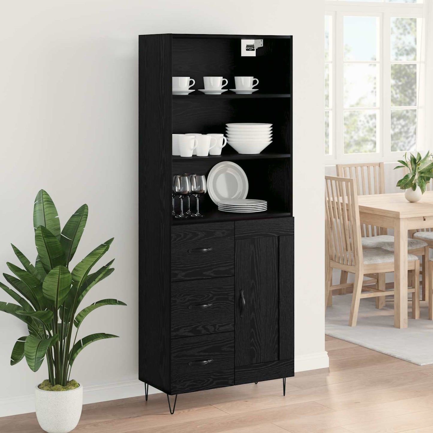 Highboard 2 stk. Schwarz Eichen-Optik 69,5 x 34 x 180 cm