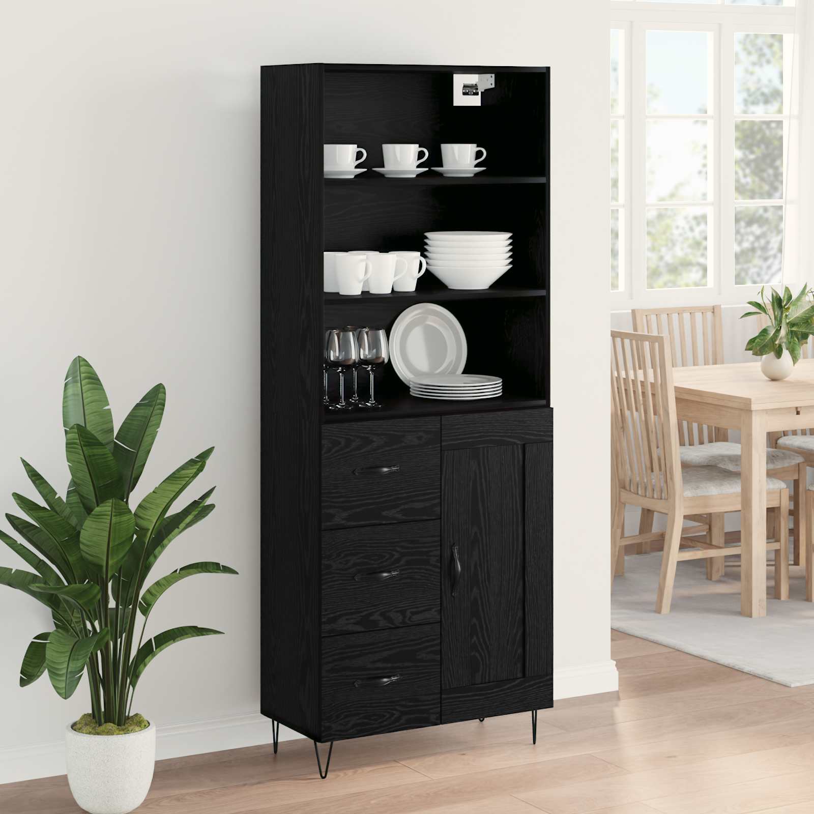 Highboard 2 stk. Schwarz Eichen-Optik 69,5 x 34 x 180 cm