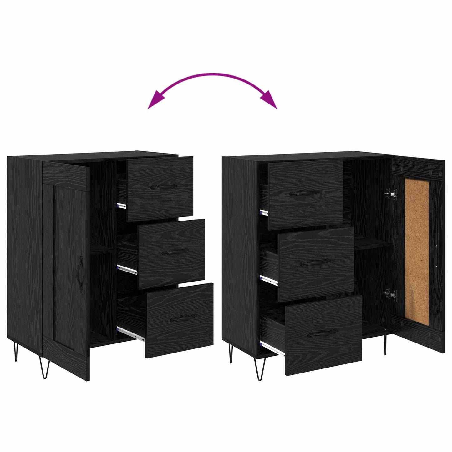 Highboard 2 stk. Schwarz Eichen-Optik 69,5 x 34 x 180 cm