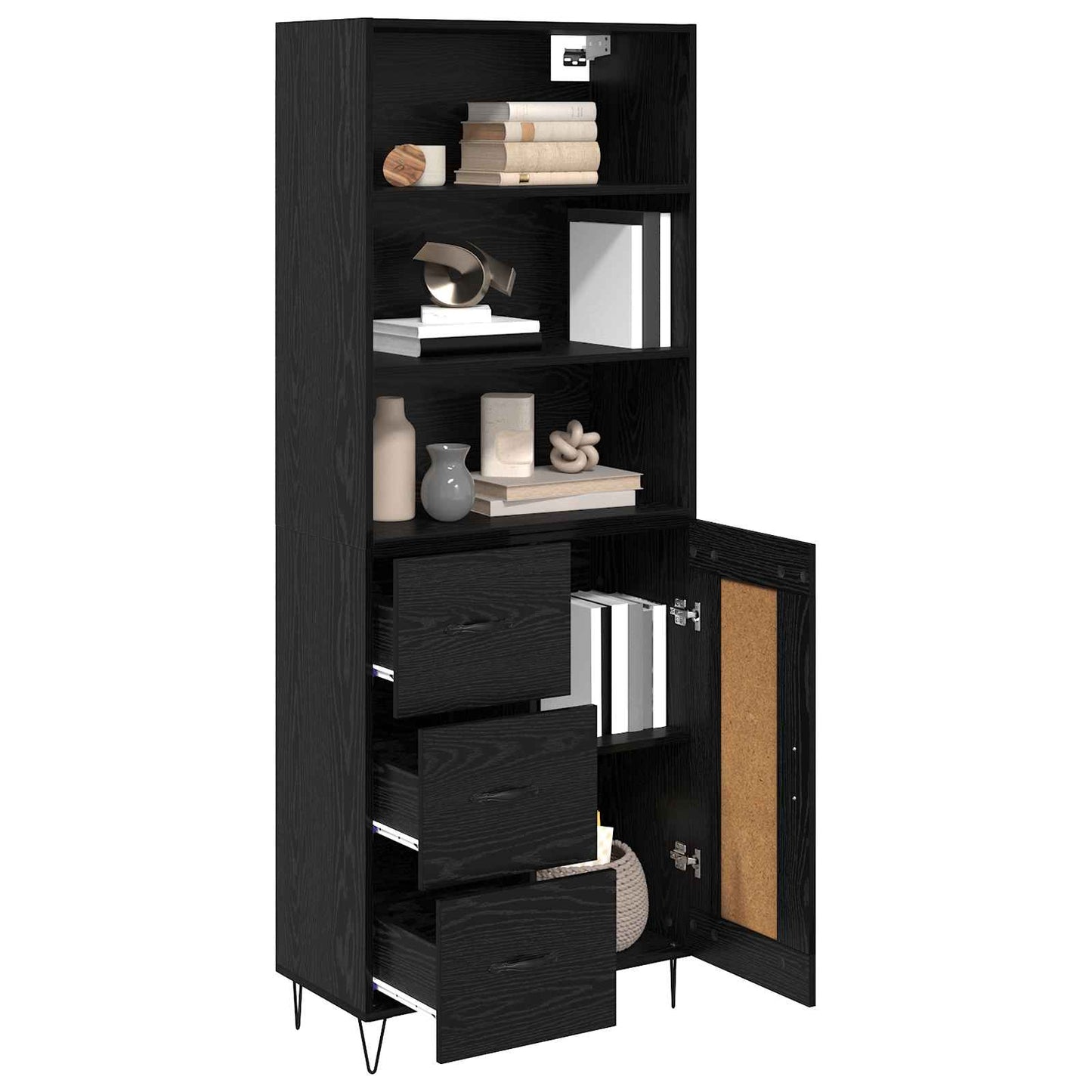 Highboard 2 stk. Schwarz Eichen-Optik 69,5 x 34 x 180 cm