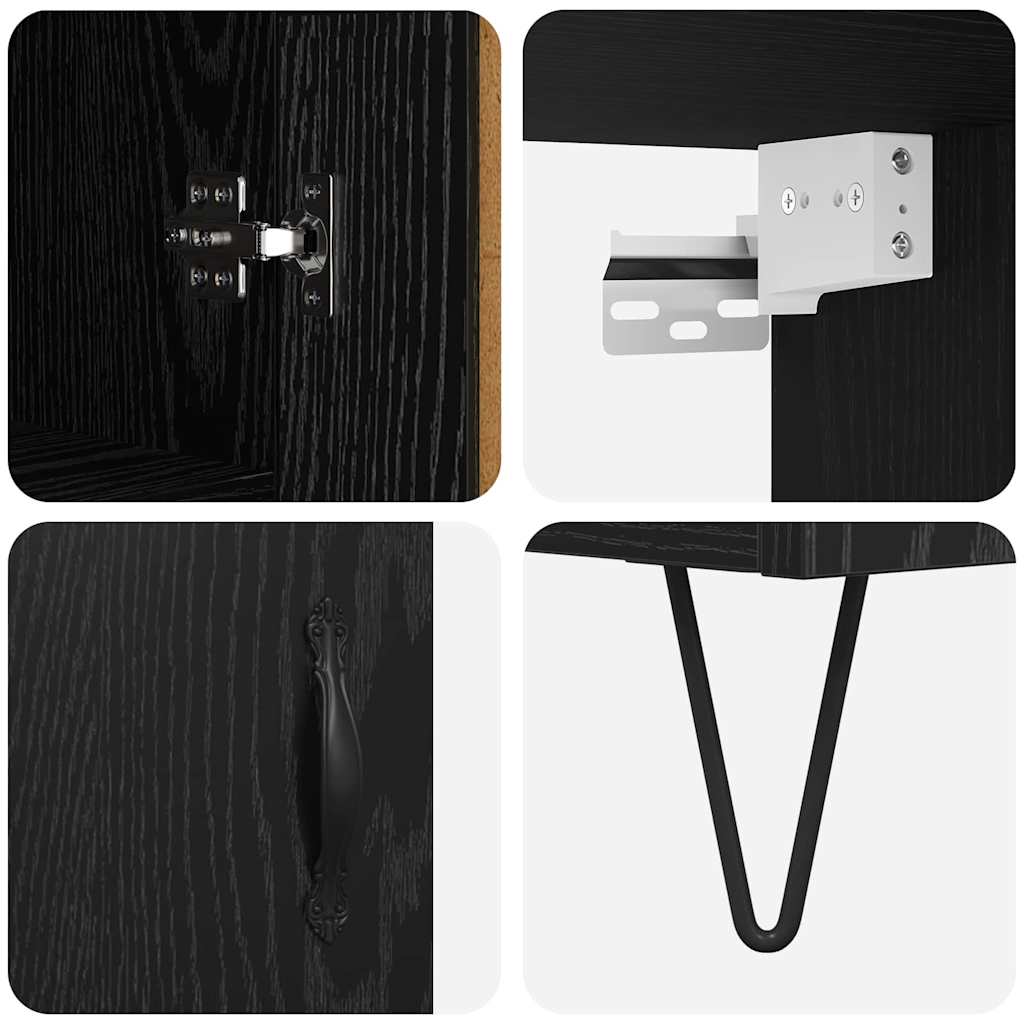 Highboard 2 pcs Schwarz Eichen-Optik Ingenieurholz und Glas